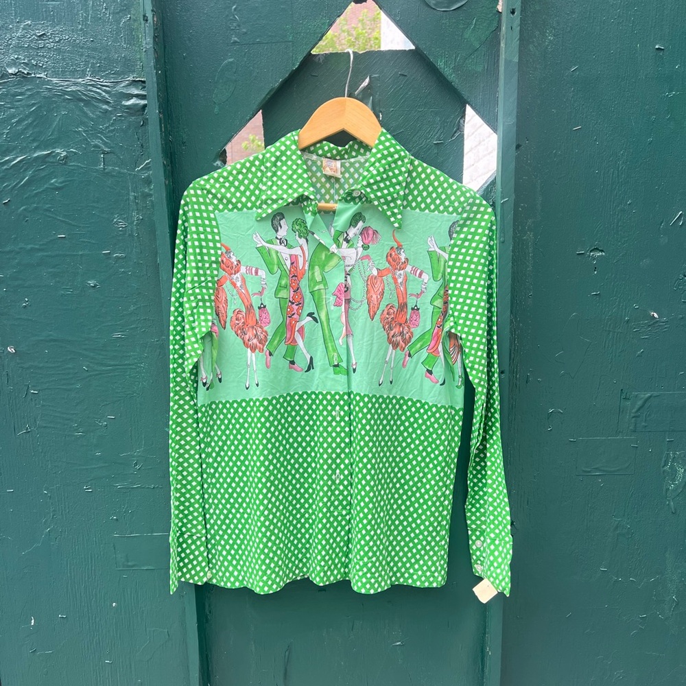 Green Polka Dot Shirt with Graphic Design